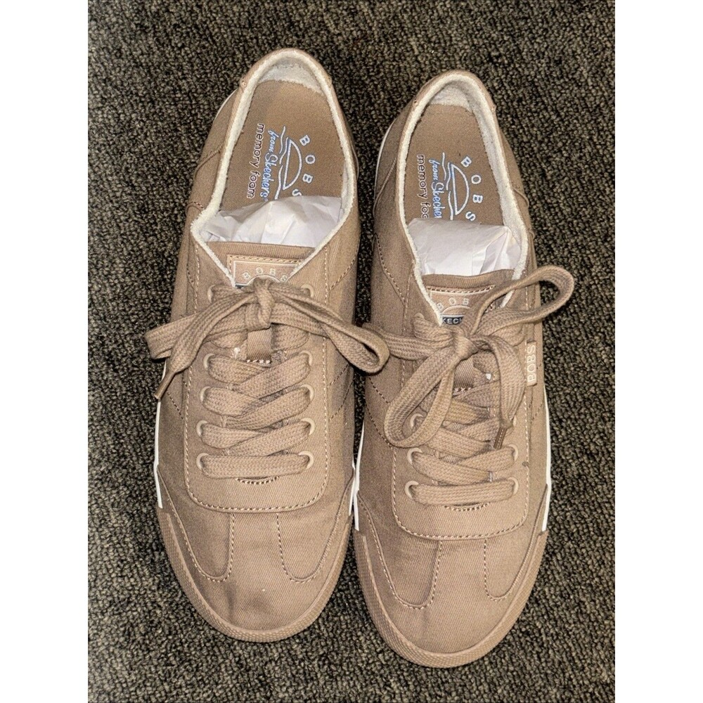 BOBS by Skechers Sz 8 ? Tan Canvas Sneakers With Memory Form Insole(Runs Bigger